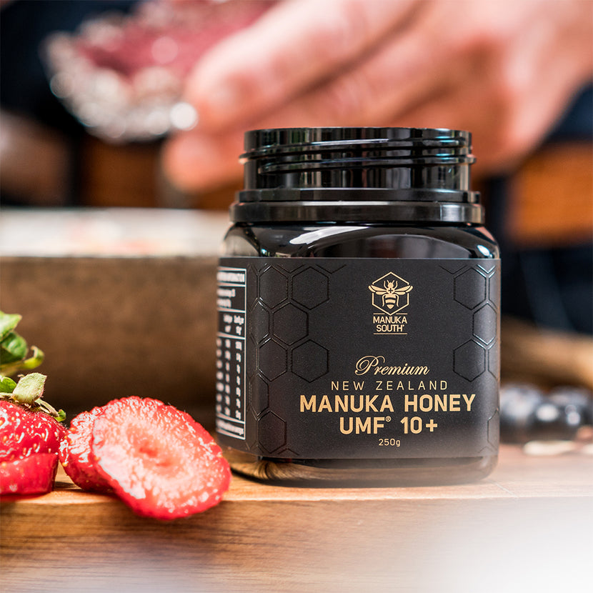 UMF 10+ Manuka Honey with strawberries