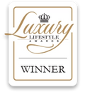 Award plaque for 'Luxury Lifestyle Awards Winner' with decorative elements.