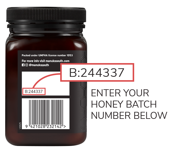 Manuka honey batch code example on jar label
