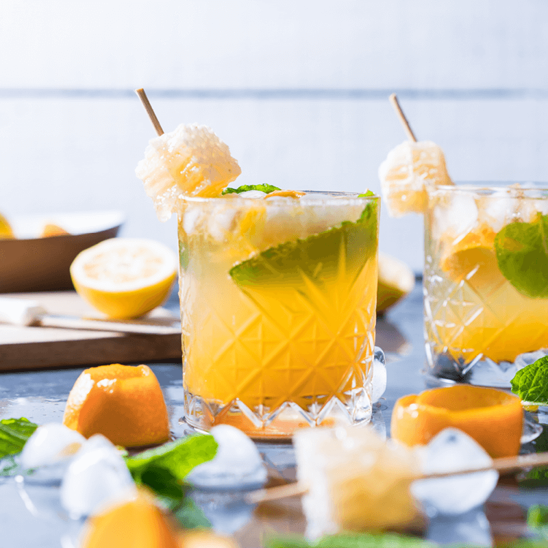 
                  
                    Fruit Cocktail garnished with honeycomb
                  
                